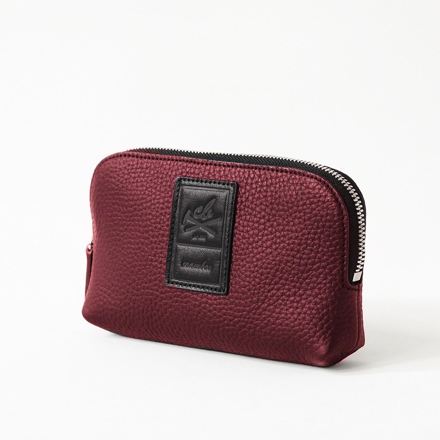【Mサイズ】レザーポーチ Excela Zip ファスナー 通帳 パスポート入れ 【バーガンディー】