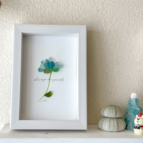 シーグラスアート ブルーフラワー09076 その他アート umioto 通販