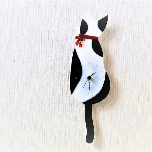 商売繁盛モチーフ 黒猫のしっぽ振り時計 (壁掛け時計) 掛け時計