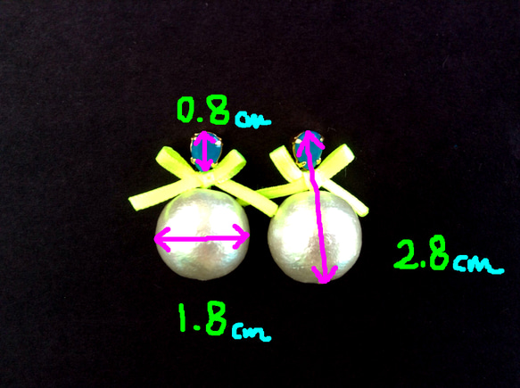 コットンパールとNeonリボンのBijouピアス 3枚目の画像