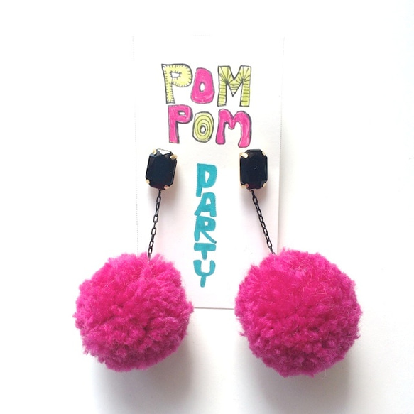 POMPOM PARTY Black x Fuchsia Pink 1枚目の画像