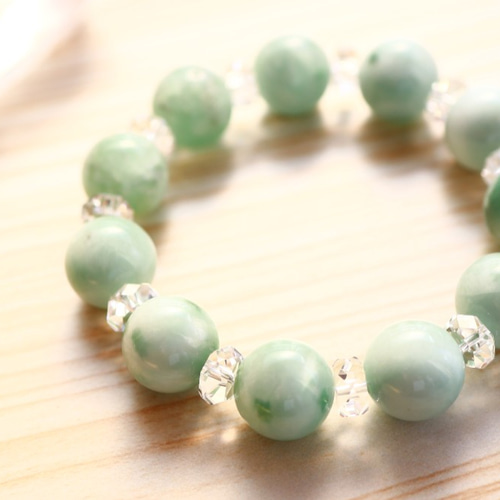 ☆希少石☆…☆ミルキーグリーンフローライト：14ミリ＆水晶☆…☆天然石