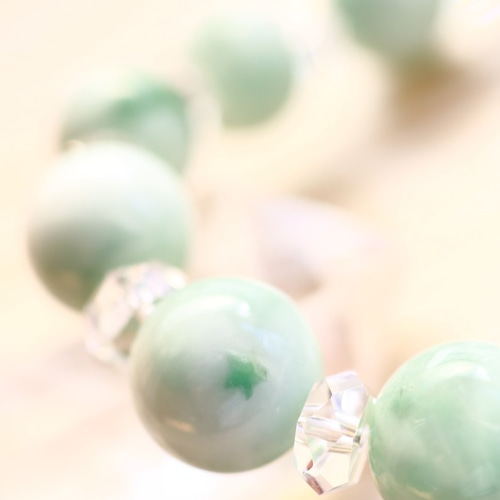 ☆希少石☆…☆ミルキーグリーンフローライト：14ミリ＆水晶☆…☆天然石