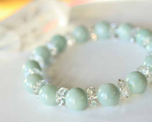 天然ダイヤモンド付きヒスイブレスレットk18 LUCAICAI] 新緑の翡翠の