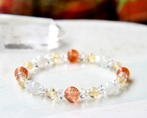 ハンドメイド 天然石ブレスレット サンストーン、シトリン組み合わせ18センチ 0_095c2c8baa5be9813c3f4a7dce82