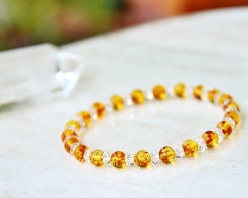天然水晶 琥珀金色 ブレスレット エネルギー石 天然水晶 琥珀金色 ブレスレット エネルギー石 健康用品