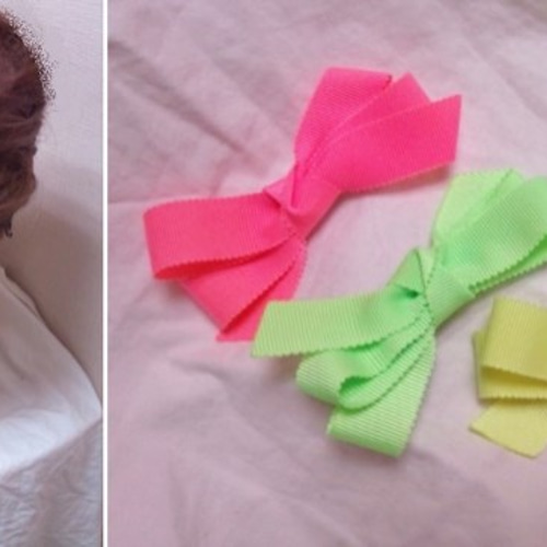 大人可愛い ネオンカラーリボン ヘアクリップ❤サイド・おくれ毛