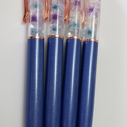 ハーバリウム　クリアリウム　ボールペン　フラワー　レジン　ブルー　ピンクゴールド　ラッピング済 4枚目の画像