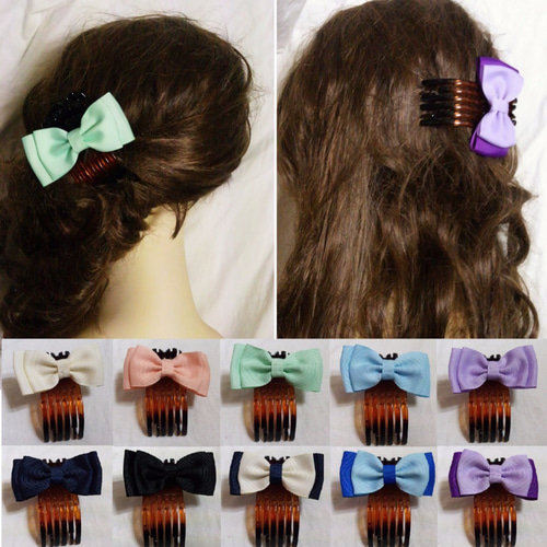 グログランリボン サイドバンスクリップ 全10色 ヘアクリップ