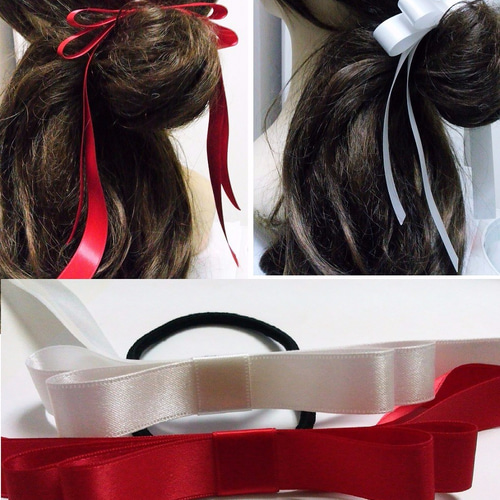 クリスマスカラー 大人可愛い ロングリボンヘアゴムお得な2本セット