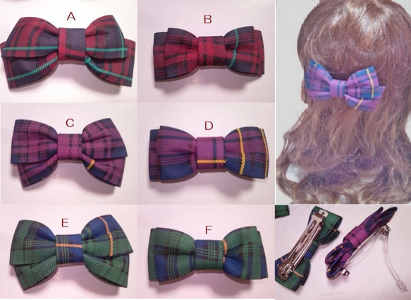 大人可愛いチェック柄立体ぷっくり おリボンバレッタ M 3色2種類