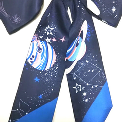 エレガントで大人可愛い　彩スカーフ　ロングリボン　ヘアゴム ギャラクシー 宇宙 3枚目の画像