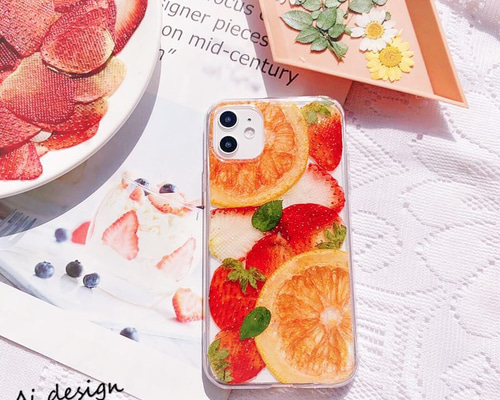 ちいぶぃページ★押し花フルーツケース ♡押しフルーツケース✨ドライフルーツ スマホケース