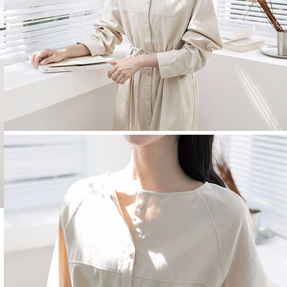 秋季新款☆彡純棉100％面料連衣裙白色 第4張的照片