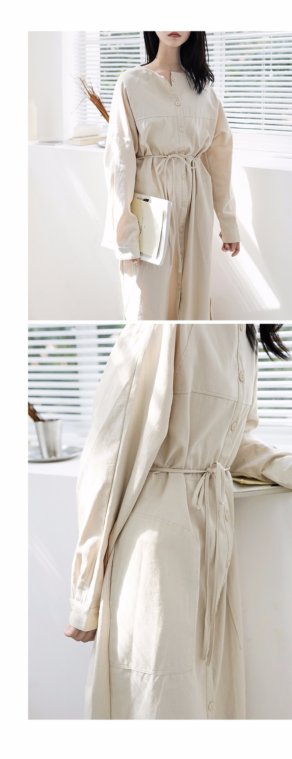 秋季新款☆彡純棉100％面料連衣裙白色 第6張的照片