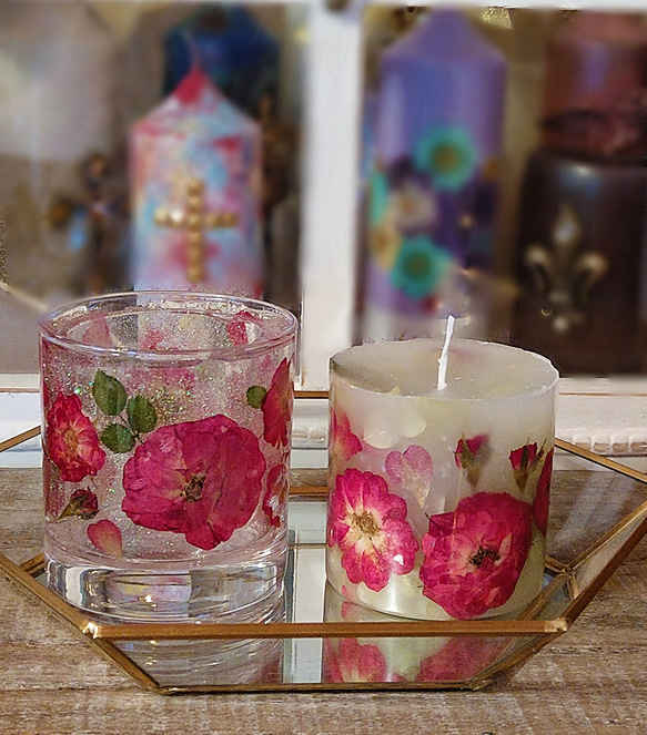 バラのグラスキャンドルホルダー&バラのボタニカルキャンドルGift set 1枚目の画像