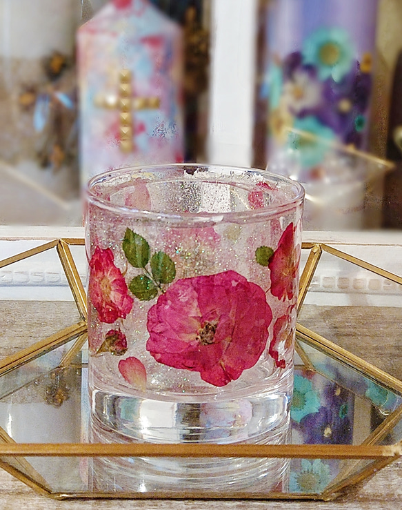 バラのグラスキャンドルホルダー&バラのボタニカルキャンドルGift set 2枚目の画像