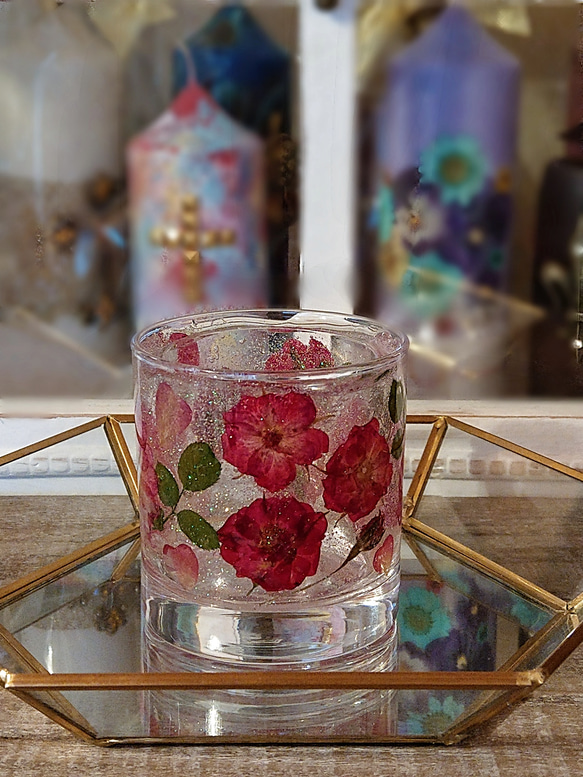 バラのグラスキャンドルホルダー&バラのボタニカルキャンドルGift set 3枚目の画像