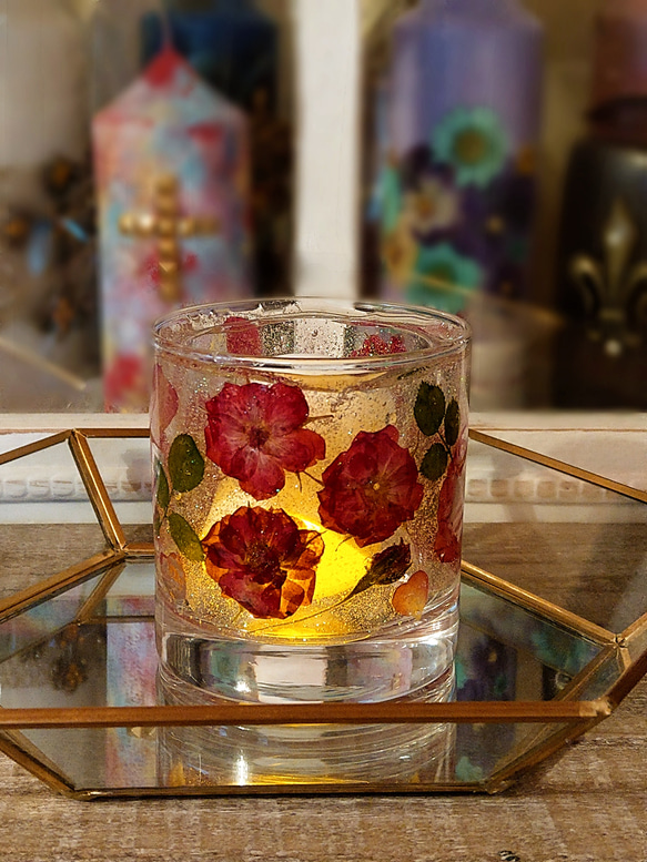 バラのグラスキャンドルホルダー&バラのボタニカルキャンドルGift set 6枚目の画像