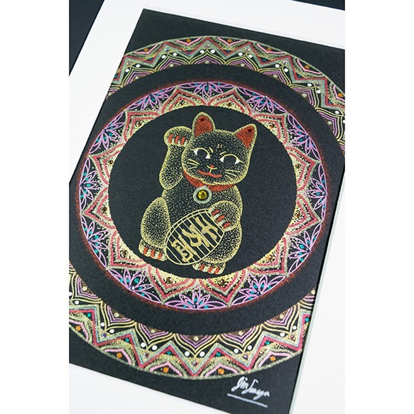 曼荼羅アート「招き猫」[ハガキサイズ原画] 3枚目の画像