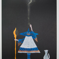 ヒーリングアートプリント「魔女と猫　聖なる月のパワー」[A5] 1枚目の画像