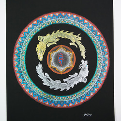 文化刺繍アート 木製額入 不動明王 60✖︎100 ハンドメイド 曼荼羅アートプリント「不動明王 迷い混迷を断つ」[A5] 絵画 染谷仁