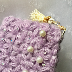 小花模様のリフ編みポーチ 2枚目の画像