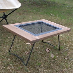 折りたたみメッシュ x ウッドテーブル　アウトドア　キャンプ 1枚目の画像