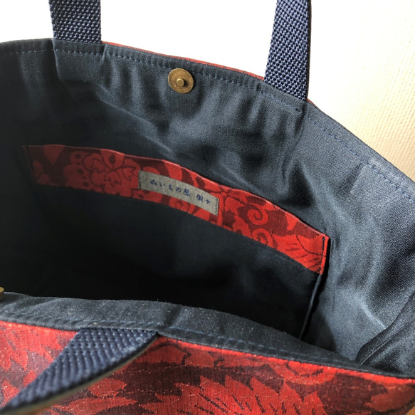 花菱文様 漆袋帯リメイク MiniToteBag 3枚目の画像