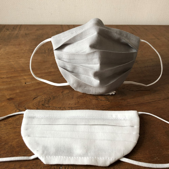さらり夏マスク‼日本製綿麻(ライトグレー)×ハイブリッド触媒ダブルガーゼ(白) 2枚目の画像