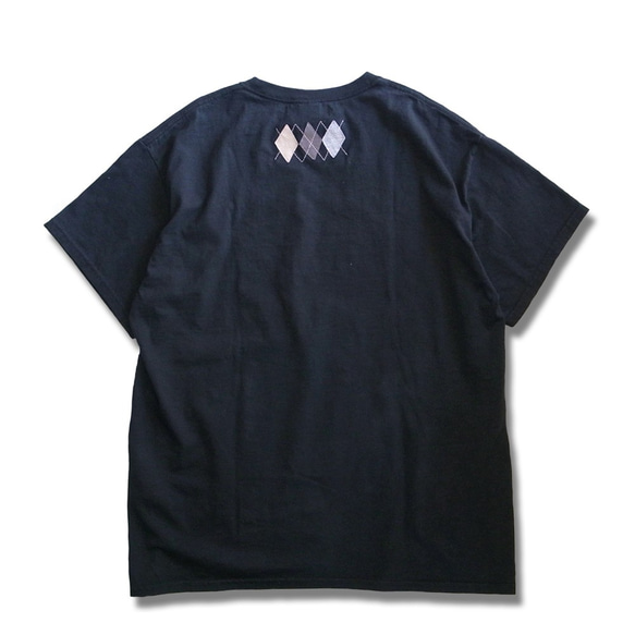 パッチワーク　Tシャツ　アーガイル　ブラック | Lサイズ 2枚目の画像