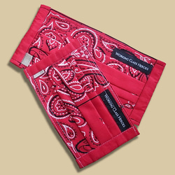 バンダナ(赤) プリーツ マスク デニム紐 ビーズ付き 4枚目の画像