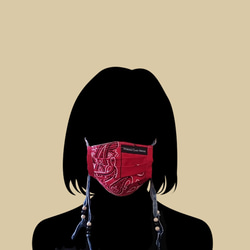 バンダナ(赤) プリーツ マスク デニム紐 ビーズ付き 8枚目の画像