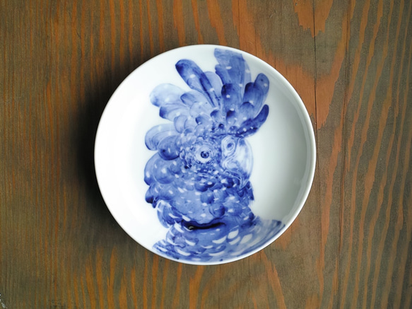 【一点物】「クロオウム」動物の手描き染付小皿 絵皿 1枚目の画像