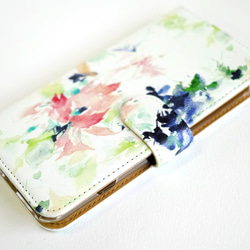 [與iPhone GALAXY Xperia等型號兼容]帶有水彩筆記本型卡片袋“花束”的保護套 第6張的照片