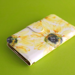 [與iPhone X Aquos GALAXY Xperia等機型兼容]水彩筆記本型保護套“向日葵” 第2張的照片