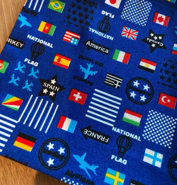 国旗(ブルー)柄の巾着縦17×17折マチ6☆コップ袋・片ひも 3枚目の画像