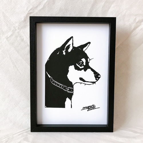待ち続ける犬 切り絵ポスター（原画） 切り絵 megane041 通販