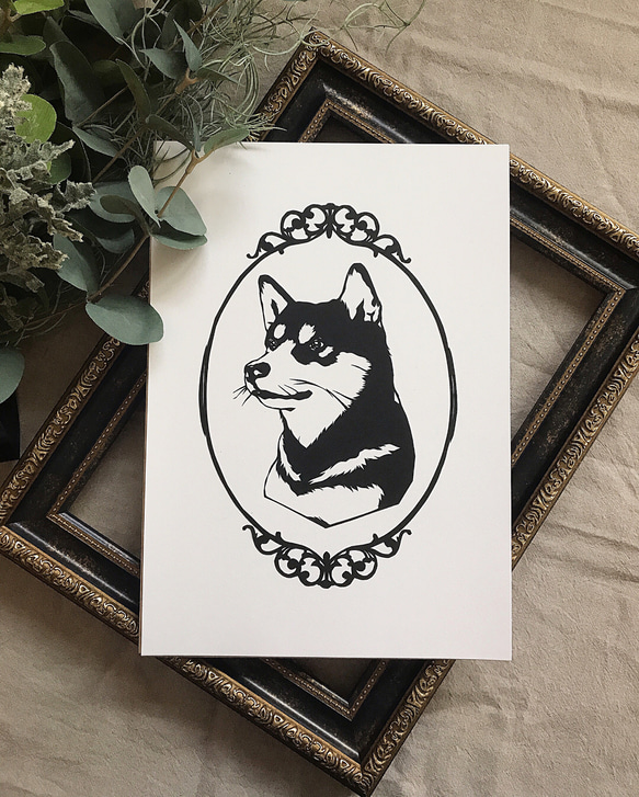 アンティーク風　絵画　黒犬 アンティーク風 絵画 黒犬