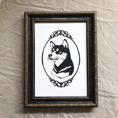 アンティーク風　絵画　黒犬 アンティーク風 絵画 黒犬
