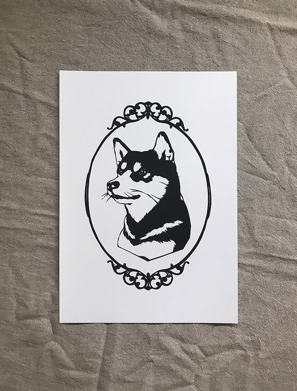 黒柴犬の肖像画　　切り絵ポスター（原画） 3枚目の画像