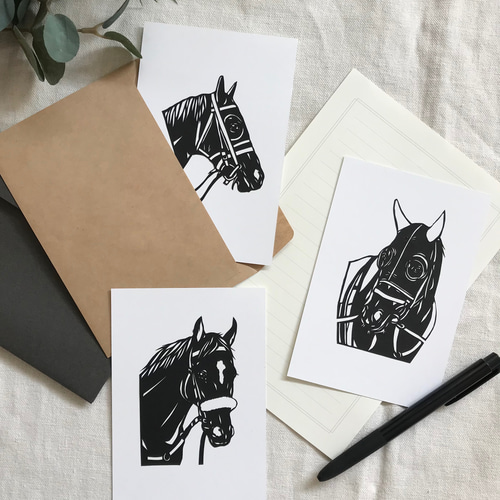 いろいろ競走馬カード 切り絵ポストカードセット（原画） 切り絵