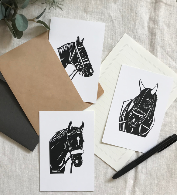 いろいろ競走馬カード　　切り絵ポストカードセット（原画） 1枚目の画像