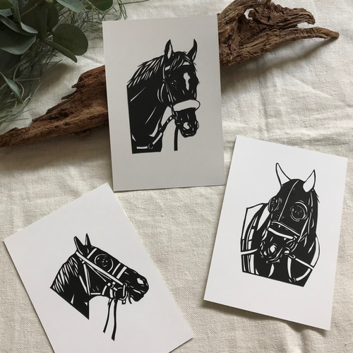 いろいろ競走馬カード 切り絵ポストカードセット(原画) 切り絵 いろいろ競走馬カード 切り絵ポストカードセット(原画) 切り絵