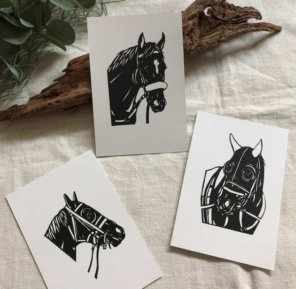 いろいろ競走馬カード　　切り絵ポストカードセット（原画） 2枚目の画像