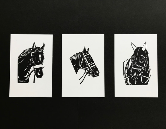 いろいろ競走馬カード　　切り絵ポストカードセット（原画） 6枚目の画像