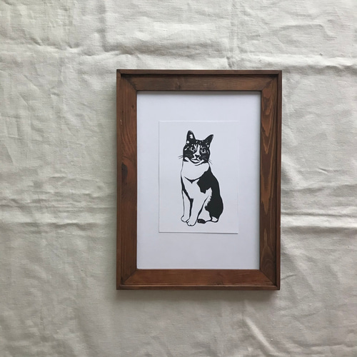 おすわり猫 切り絵ポスター（原画） 切り絵 megane041 通販