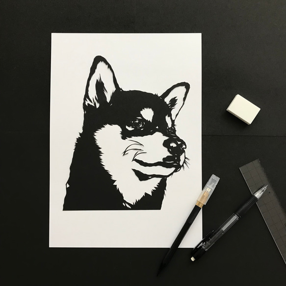 黒柴犬の顔　　切り絵ポスター（原画） 3枚目の画像