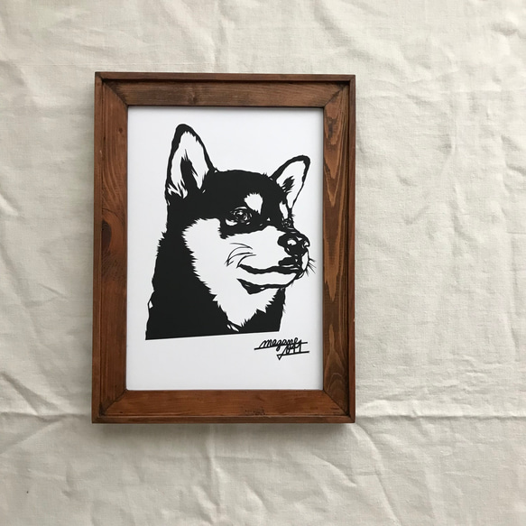 黒柴犬の顔　　切り絵ポスター（原画） 1枚目の画像