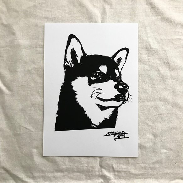 黒柴犬の顔　　切り絵ポスター（原画） 2枚目の画像